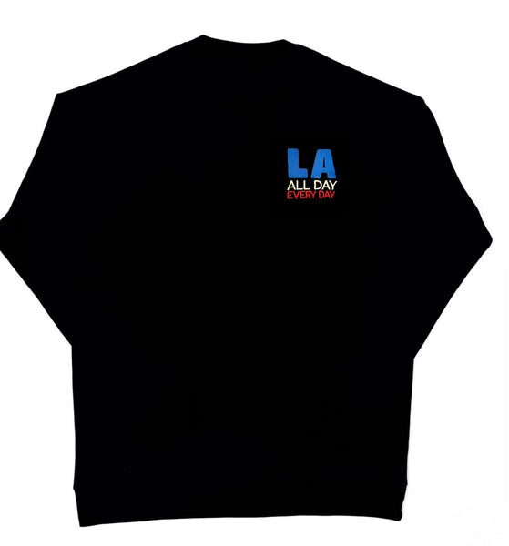 LA All Day Black Crewneck Sweatshirt Black / Blue / White / Red