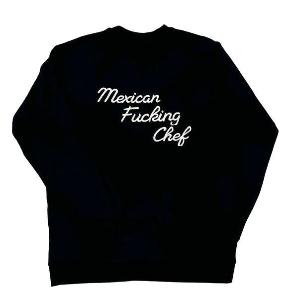 Mexican Fucking Chef Black Crewneck LARGE LOGO Chain Stitich Embriodery - Black / Ivory