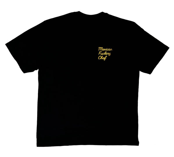 Mexican Fucking Chef Black Tee Chain Stitich Embriodery - Black / Mustard