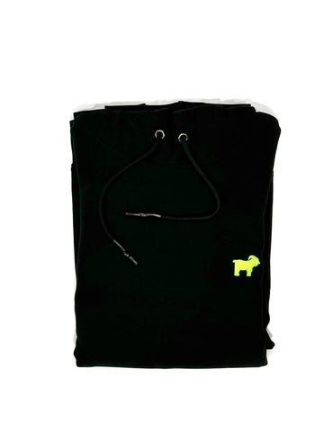 GOAT Black Hoodie " 90 TRACK ELECTRIC GREEN " Thread / FULL Frontal Embroidery