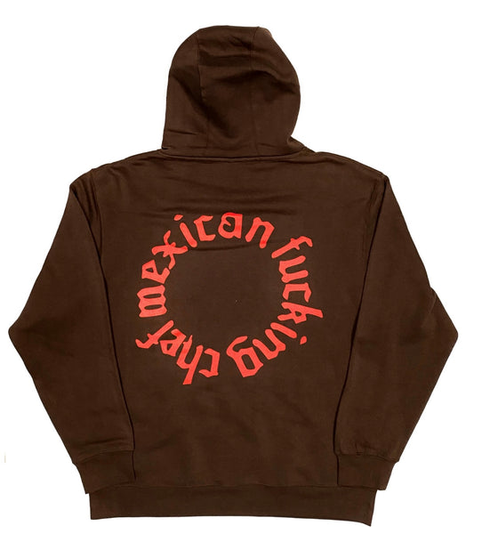 Mexican Fucking Chef  Round Logo Hoodie  Dark Brown /  Paprika Print