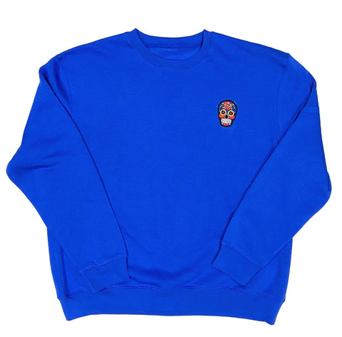 Royal Blue Green Calavera Crewneck/ Royal Blue