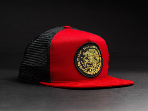 MEXICO Red /Black  Patched Trucker Hat