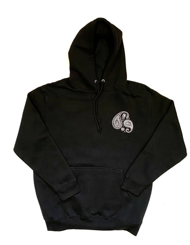 Paisley Embroidered Jet Black  Premium Hoodie - Black / White