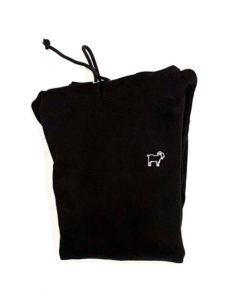 GOAT Black Hoodie White Thread / Frontal Embroidery