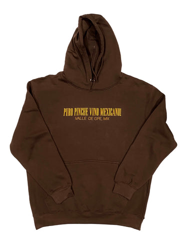 Puro Pinche Vino Mexicano Hoodie Brown / Mustard Print