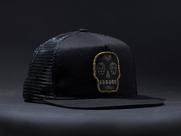 Calavera Hat  Black Patched Trucker Hat  Black /Black  Patched