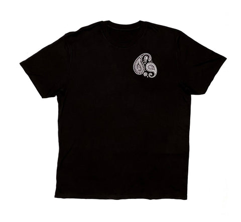 Paisley Embroidered Jet Black Premium Tee - Black / White