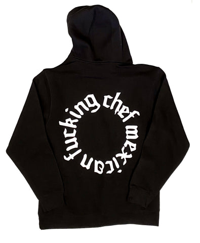 Mexican Fucking Chef  Round Logo Hoodie Black / White Print